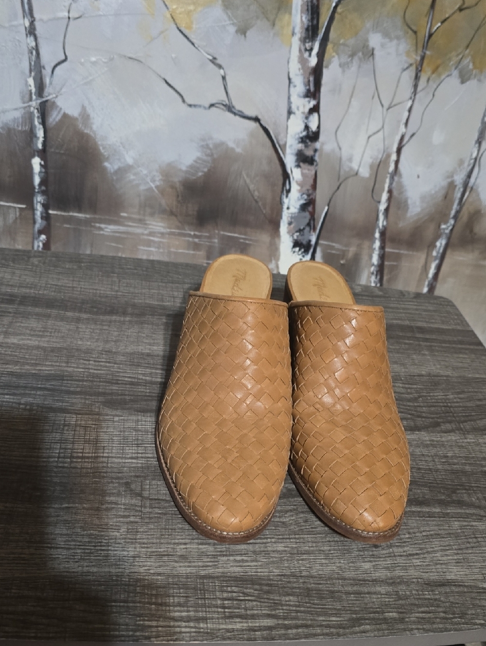 Madewell  Harper Woven Leather Slip-On Mule in Tan